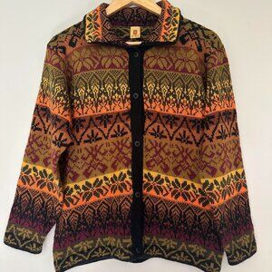 Sanyork Fair Isle Button Front Cardigan Sweater 100% Alpaca - Small